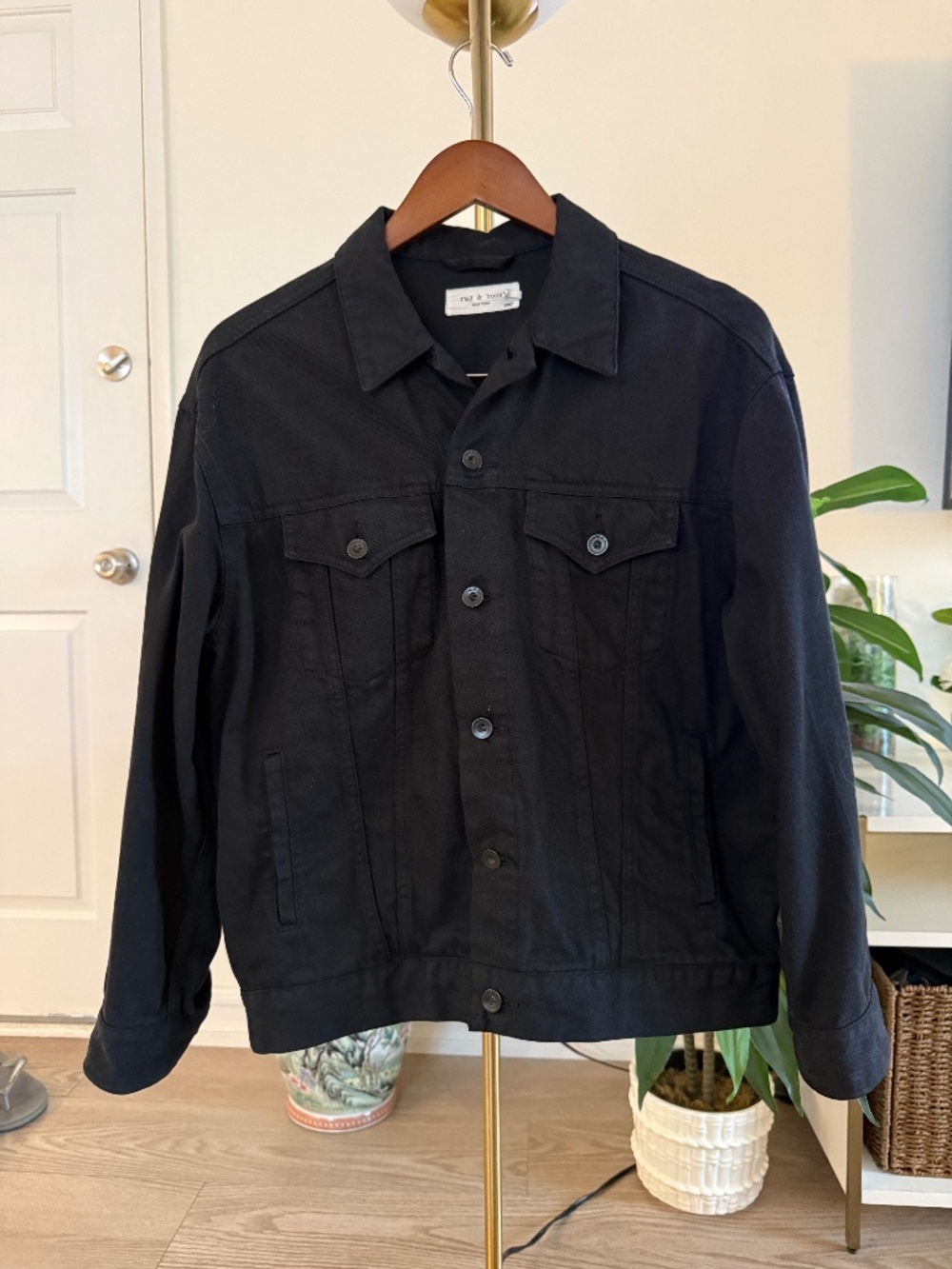 Rag & Bone Black Denim Trucker Jacket | XS